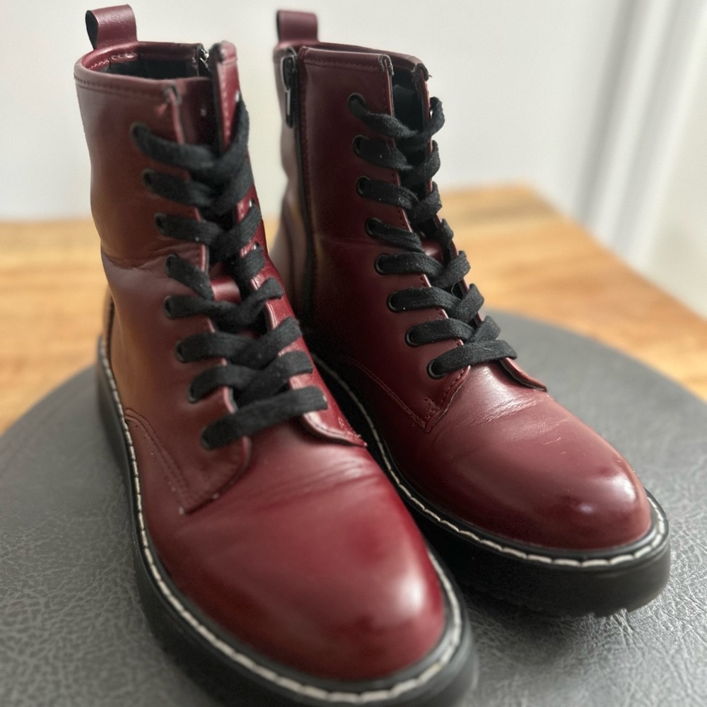 Steve Madden Red and Black Combat Boots with Chunky Sole